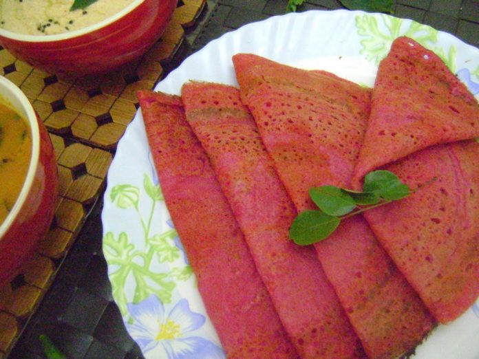 Delicious Beetroot Dosa recipe for breakfast