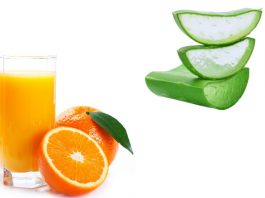 Orange Juice and Aloe vera pulp help to get radiant skin