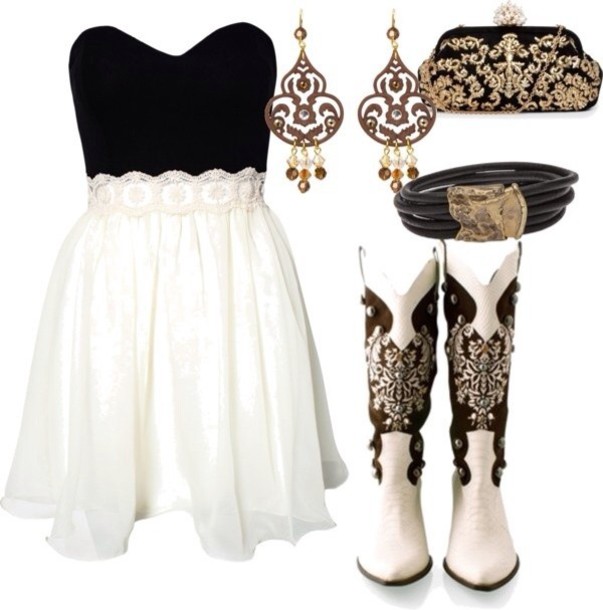 Strapless Lace Dress and Cowboy Boots