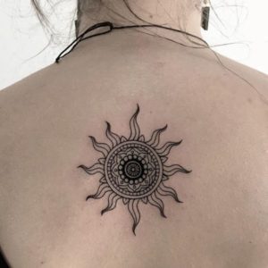 Mandala Sun Tattoo On Back 300x300 - 10 neck tattoos for women